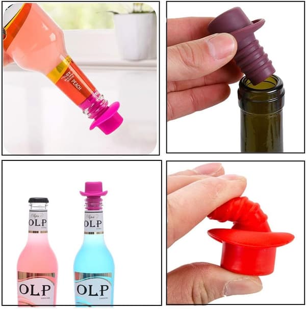 Kork Vin- og Ølstopper, 6 stk. Silikon Vinstopper, Små Stopper