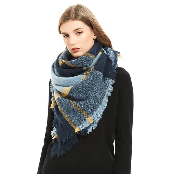 Modevinterscarf för damer, stor sjal i rutig design