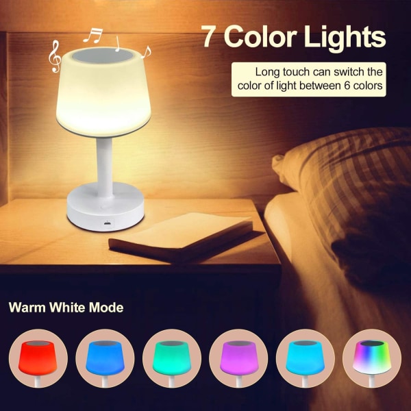 LED nattlampa med Bluetooth högtalare USB laddning Touch Bedside