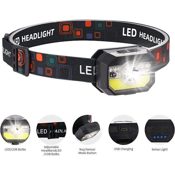 LED stærk lysfølsom hovedlampe multifunktionelt headset flashli