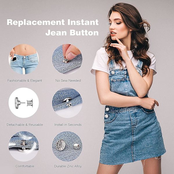 Buks Knapper Pins, 6 Sæt Jeans Knapper Pins, Ingen Syning Og Ingen Værktøjer