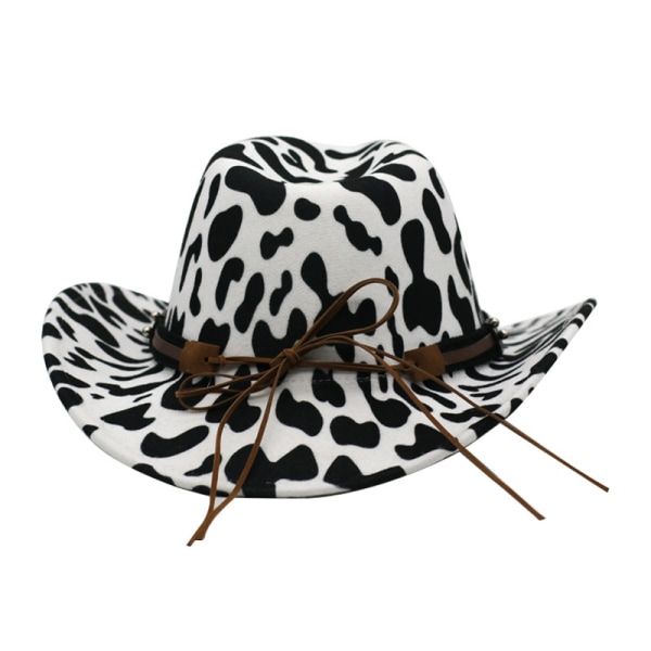 Cow Pattern Filt Hat Western Cowboy Top Hat Outdoor Travel Hat Me