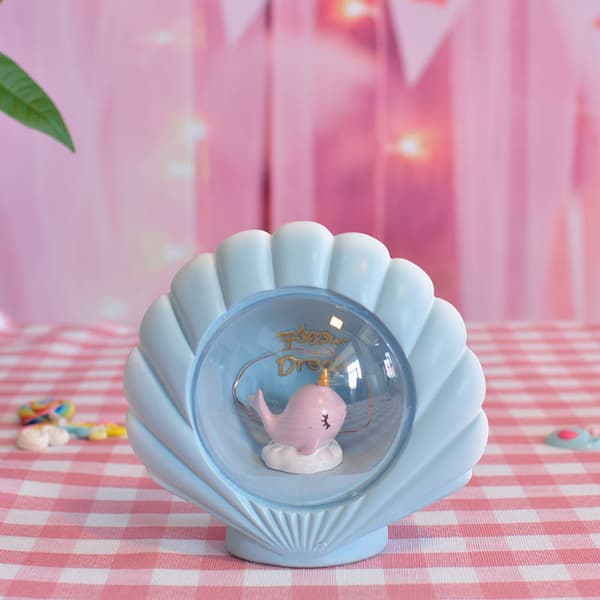 Dolphin Seashell Natlampe Lyseblå Led Med Justerbar Lysstyrke