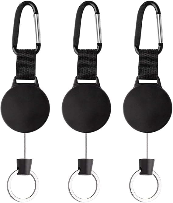 Tungt Retraktil Nyckelband (3-pack, Svart)