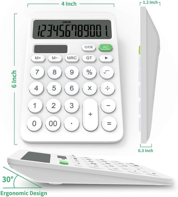 12-siffrig skrivbordsräknare med LCD-display, känslig knapp, D