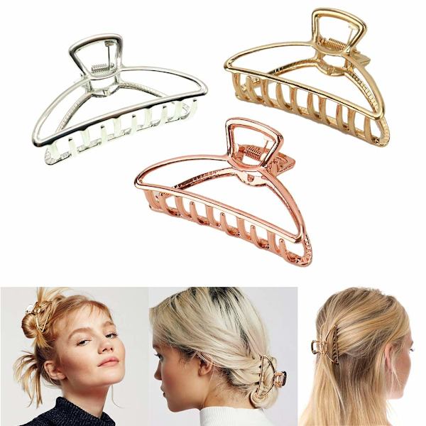 3-pack Metallhårklämmor Hårklämma Barrette Käkklämma, Halv B