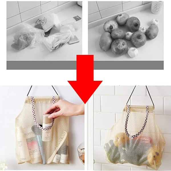 5-pack Andningsbara Mesh Förvaringsväskor för Potatis, Lök, Vitlök
