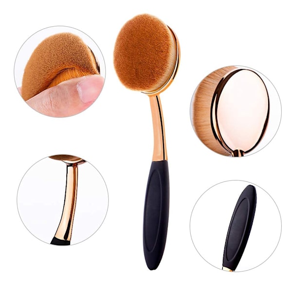Oval Foundation Brush 5 Makeup Brushes Tandbørstehoved (Sort Håndtag