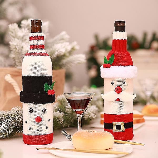 2 st Vinflaskfodral Stickad Set Kompatibel Med Jul DXGHC