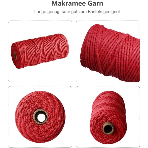 Macramé-rep - 3 mm x 100 m - Naturlig bomullstråd för väggupphängning
