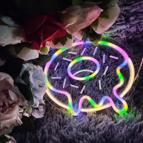 Donuts LED Neon Veggdekorasjon, Dimbar 3D Kunst Kreative Lys