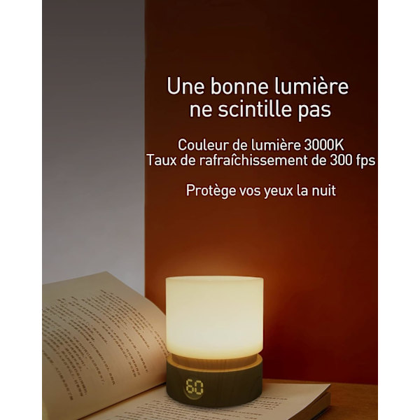 Natlampe med Timer, Lille Bordlampe til Sengen, LED Natlampe