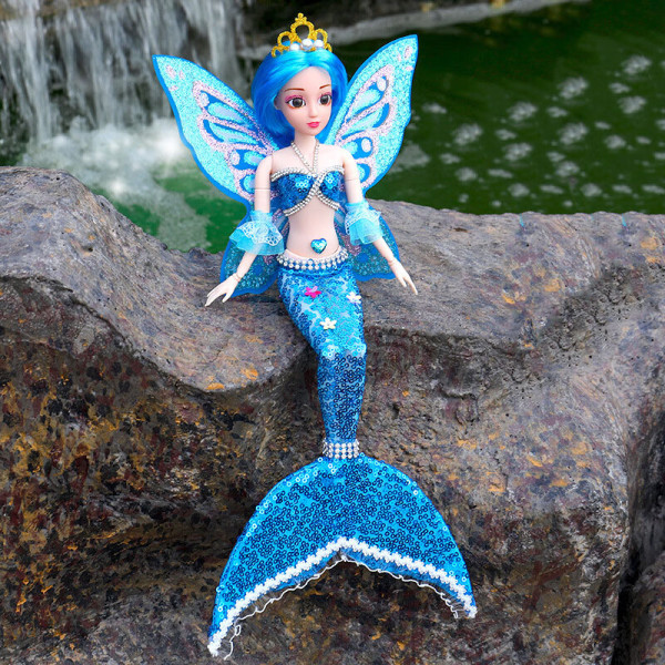 Blå havfrue med vinger, prinsessedukke, børn, piger, legetøj DXGHC