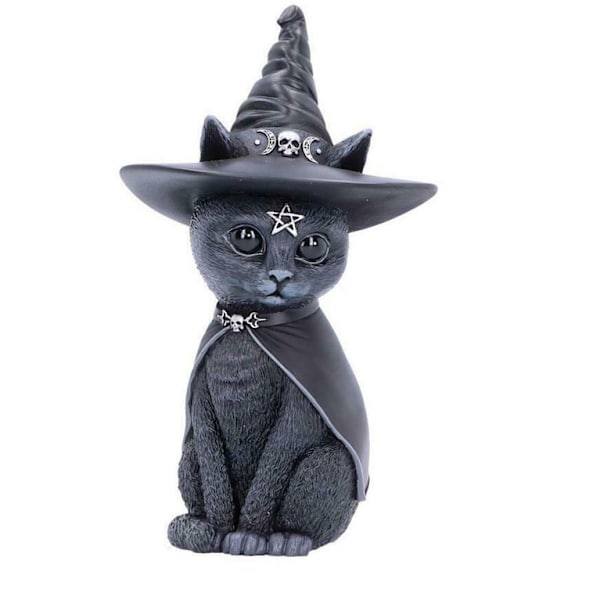 Svart Katt Harpiks Statue, Maskert Vinget Magisk Katt Skulptur Hage