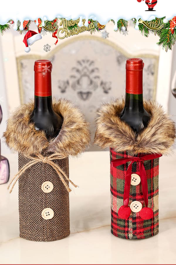 6 Stykke Juletrøjer til Vinflasker - Ternet Vin Flaske Tøj