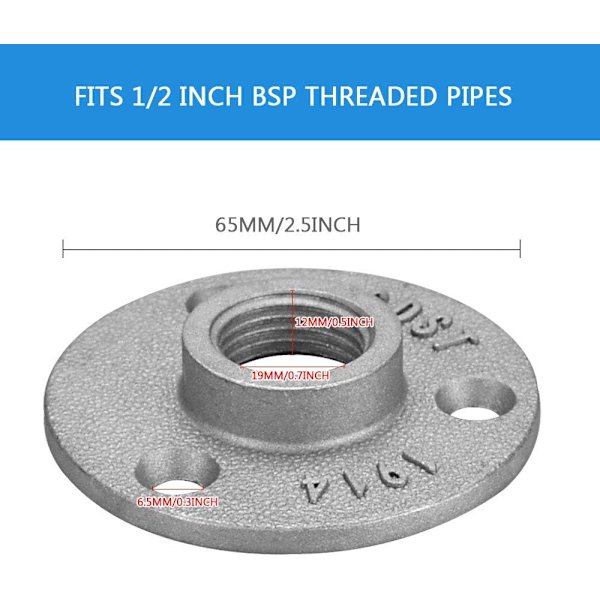 10 Pak 1/2\" Gevindede Flanger - Forbindelsesflange med 3 Huller