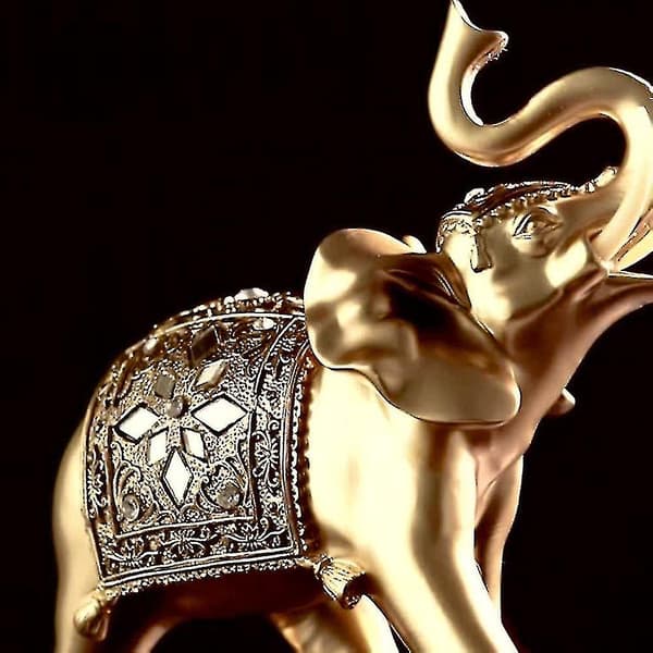 Elefant Guldstatue Statuette Ornament Skulptur Kunstner 14*15cm