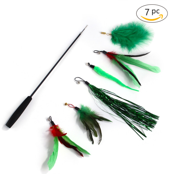 7-piece set of cat toys Green fishing rod tease cat stick Multipl