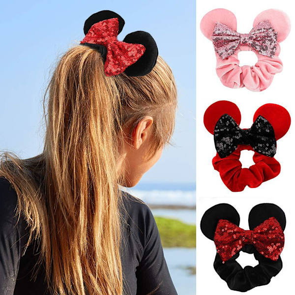4 stk. Fløjlsmusøre Scrunchies Blanke Sequin Bows Scrunchies C