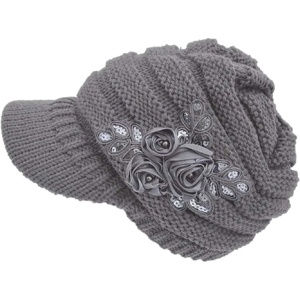 Women's Winter Hat Flower Decor Crochet Knitting Visor Beanie Hat