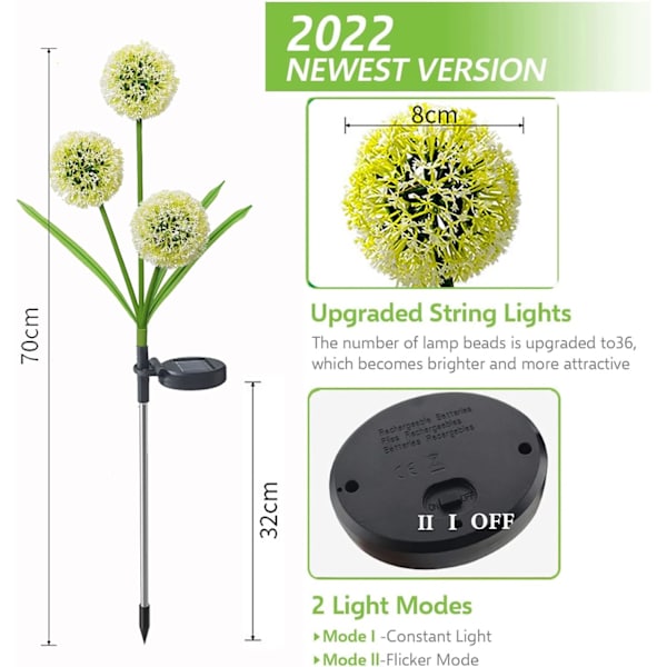 Solcellelamper Udendørs, 2 Pakker Solcelledrevne Udendørs Have Dandelion