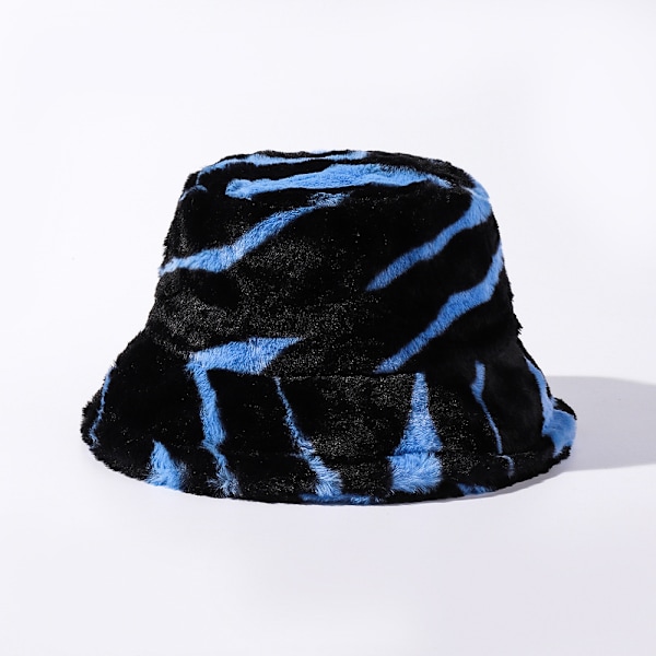 Pälshatt Fluffig Bucket Hat Vinter Fiskehatt för Kvinnor Flickor - Blå