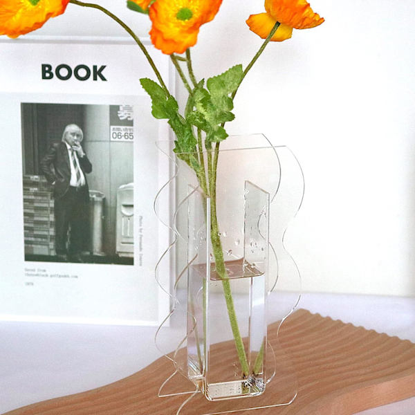 Klar Akryl Vase, Geometrisk Akryl Blomster Vase, Høj Bølgeform