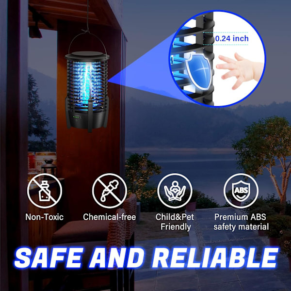 Bug zapper for utendørs bruk, 2000V elektrisk myggzapper med 3600mAh oppladbart batteri og LED-nattlys, trådløs bærbar