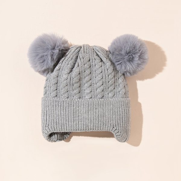 Stickad mössa för barn, fleecefodrad, varm babyhatt (grå)