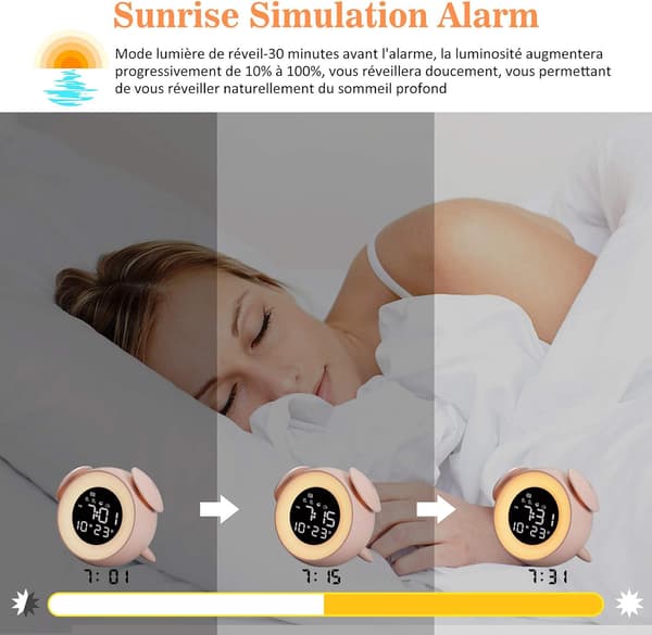 Valoisa herätyskello, LED-lasten herätyskello sängynpäätylampun, Auringon