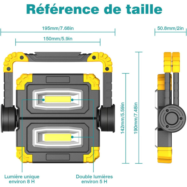 Genopladelig LED-Overlygte Foldbar LED Konstruktions Spotlight 3