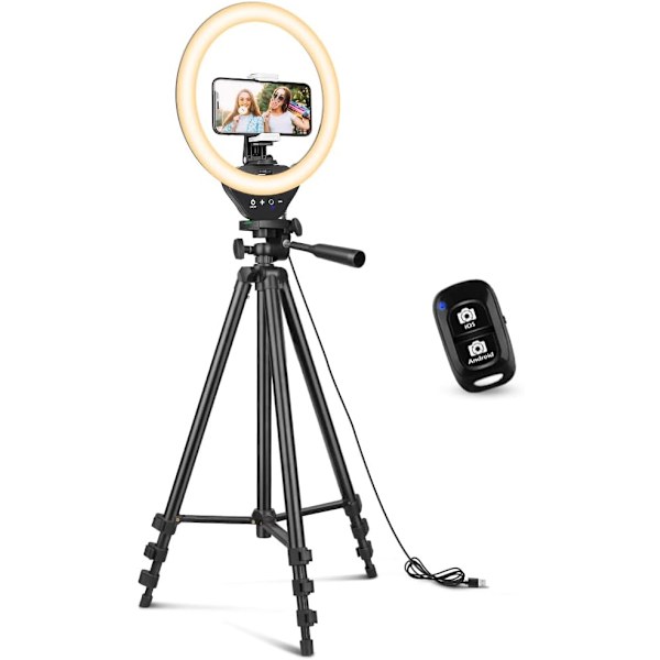 10'' Ringlys med svart 50'' uttrekkbart stativ, LED Circ