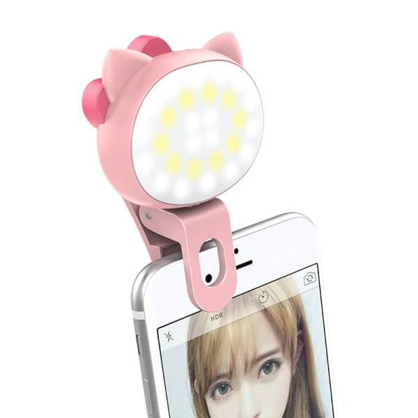 1 Styck Pink Ring Light Selfie Clip, Mini Rechargeable 9 Level