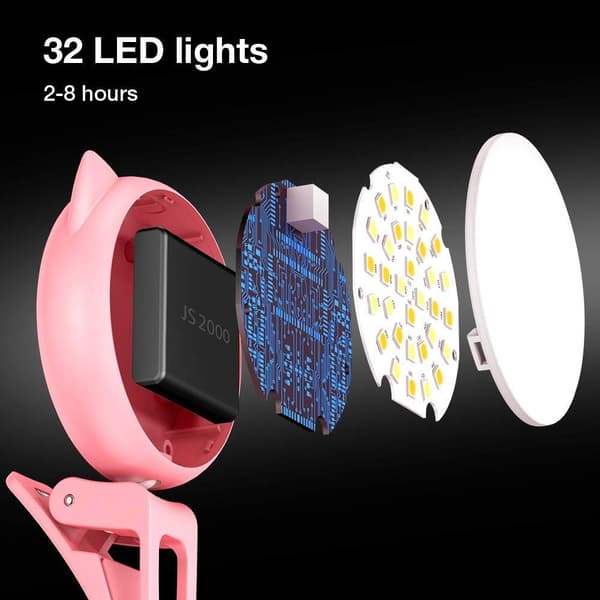 1 kpl Pink Ring Light Selfie-kiinnike, Mini Ladattava 9 Tasoa