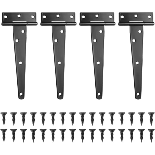 Sett med 4 T-hengsler, Svart låvedørs hengsel, Dørhengsler, Rustfritt