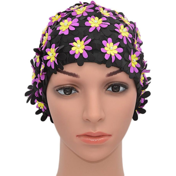 Badehætte til kvinder med blomsterblade i retro stil