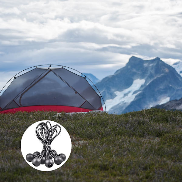 10 st praktiska bollbungee-snören hållbara baldakinbollbungee-snören bollbungee elastiskt rep för tältcamping（SVART）
