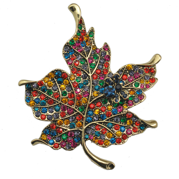 2 pieces of colorful diamond maple leaf brooch European and Am