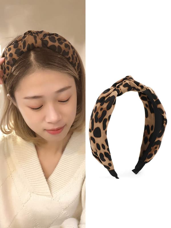 1 Stykke Leopardmønstret Hodebånd for Kvinner, Bred Knutebue Hodebånd