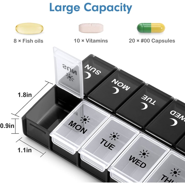 7 Dages Pilleboks 2 Gange Dagligt, Stor Ugentlig AM PM Æske, Nat