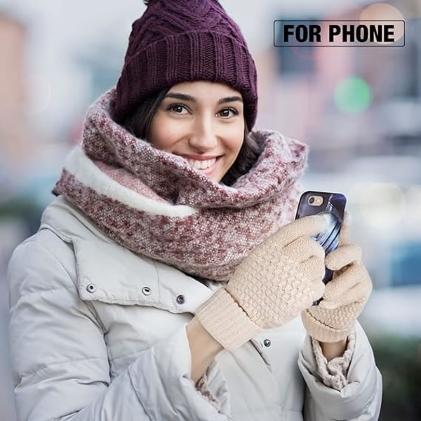 4 Par Dame Vinter Touchscreen Handsker Varme Fleeceforet Strik