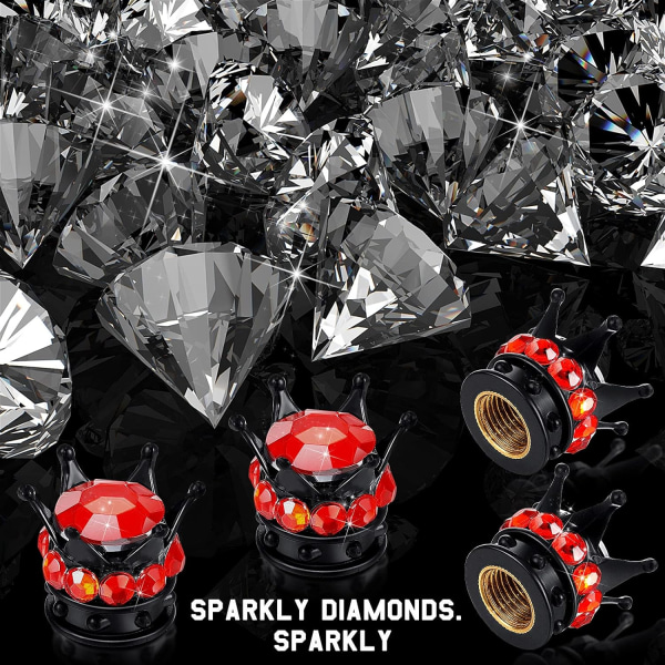 4 stk. Krone Dekkventilhetter Bling Håndlaget Krystall Rhinestone