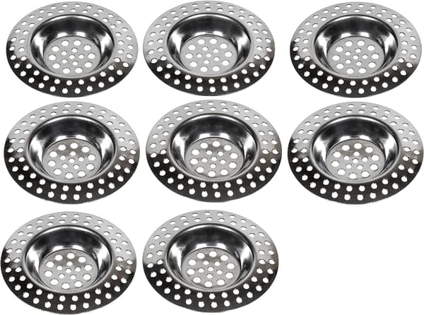 8x Afløbsfilter ALLE AFLØB 10g, hårfanger brusebad rustfrit