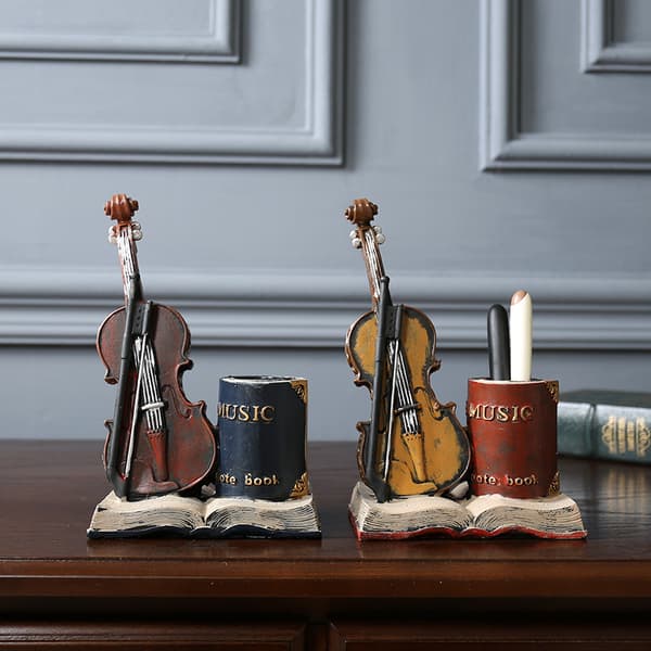 1 Styk Retro Penholder Violin Model Makeup Opbevaringsboks Hjem Stu