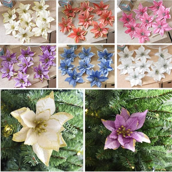 24-pack konstgjorda julstjärnor med glitter för jul