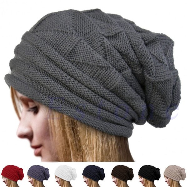 Kvinner Menn Vinter Hekle Slouch Hat Ull Strikket Beanie Baggy Warm S