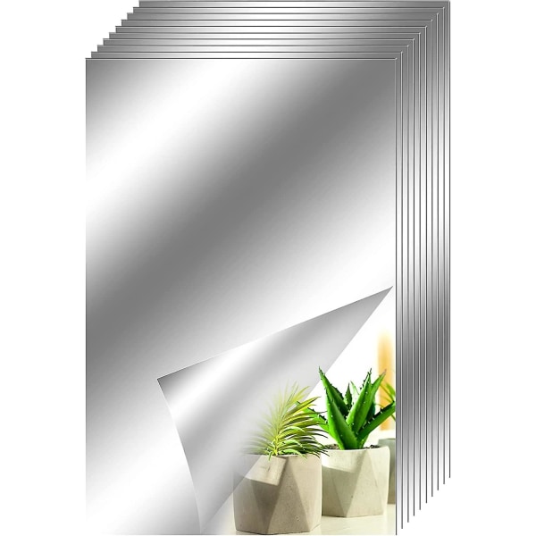 10 deler rektangulært speil veggklistremerke akryl SM145 sølv