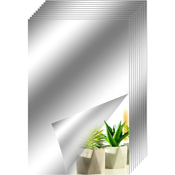 10-pack rektangulära spegelväggdekaler i akryl SM145 silver