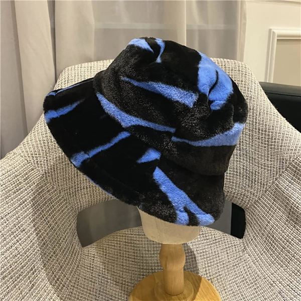 Pälshatt Fluffig Bucket Hat Vinter Fiskehatt för Kvinnor Flickor - Blå
