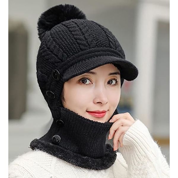 Damer Enkelt Slouchy Fleece Beanie Hat Halsklæde Maske Varmt Vinter